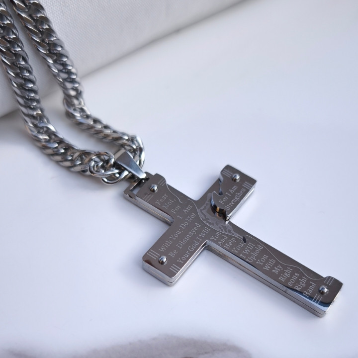 خرید گردنبند صلیب مردانه نقره ای استیل رنگ ثابت شیک ارزان مناسب کادو