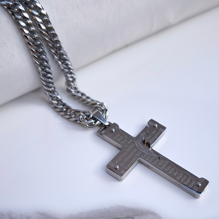 خرید گردنبند صلیب مردانه نقره ای شیک قیمت مناسب برای کادو