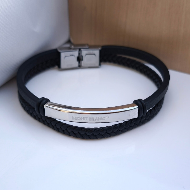 خرید دستبند چرمی پسرانه دو رج شیک ارزان مناسب کادو