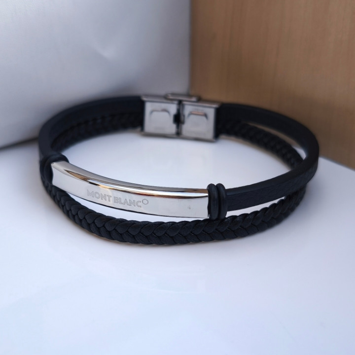 خرید دستبند مردانه چرمی مونت بلانک دو ردیفه شیک قیمت مناسب
