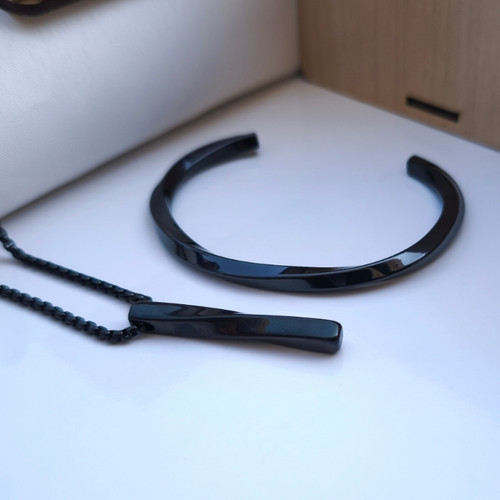 خرید ست گردنبند دستبند مشکی استیل پسرانه شیک قیمت مناسب