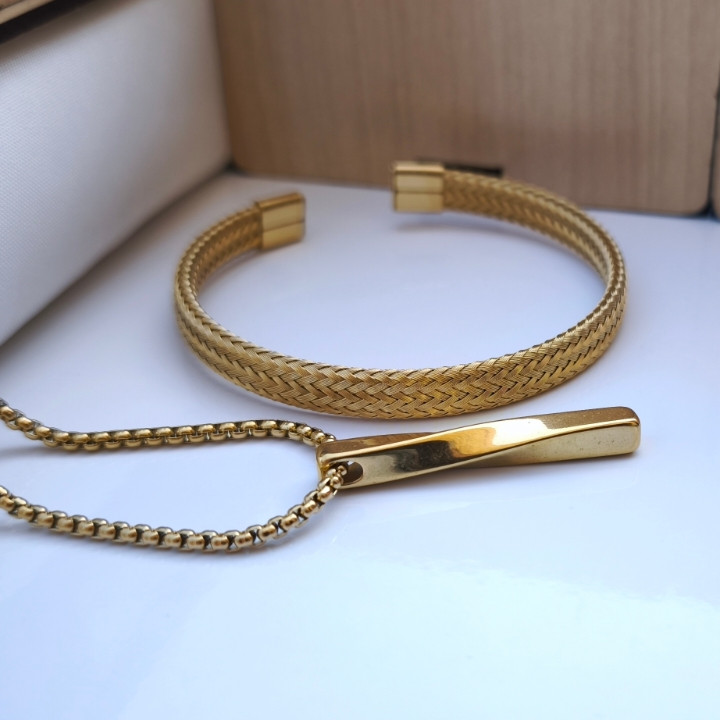 خرید ست بنگل گردنبند پسرانه طلایی رنگ ثابت شیک قیمت مناسب