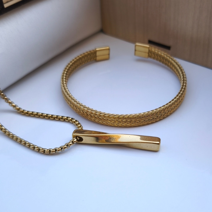 خرید ست اکسسوری مردانه طلایی رنگ ثابت شیک ارزان مناسب کادو