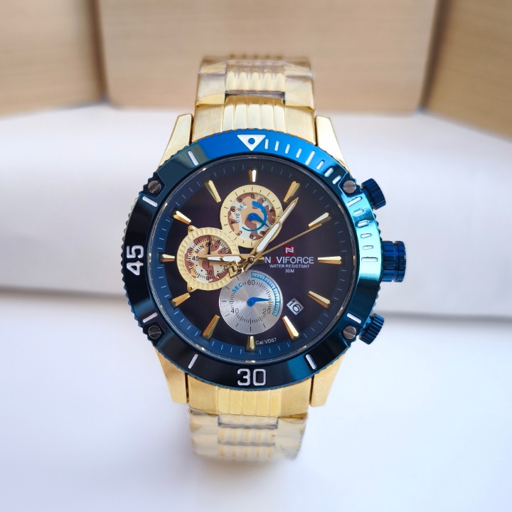 خرید ساعت مردانه طلایی نیوی فورس سه موتور قیمت مناسب