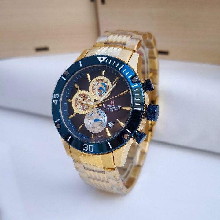 خرید ساعت مردانه سه موتور کرنوگراف طلایی شیک ارزان