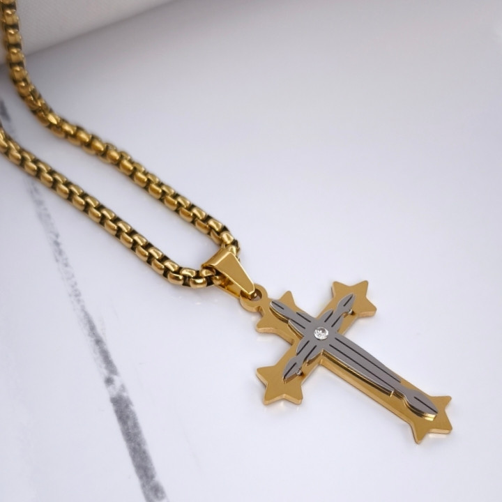 گردنبند صلیب مردانه طلایی نقره ای رنگ ثابت شیک ارزان مناسب کادو