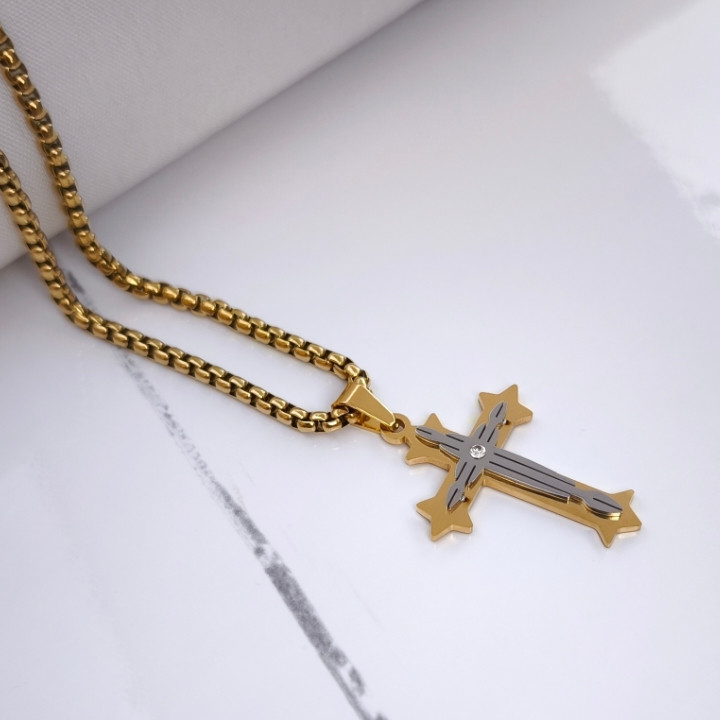 گردنبند صلیب دخترانه طلایی استیل رنگ ثابت شیک قیمت مناسب