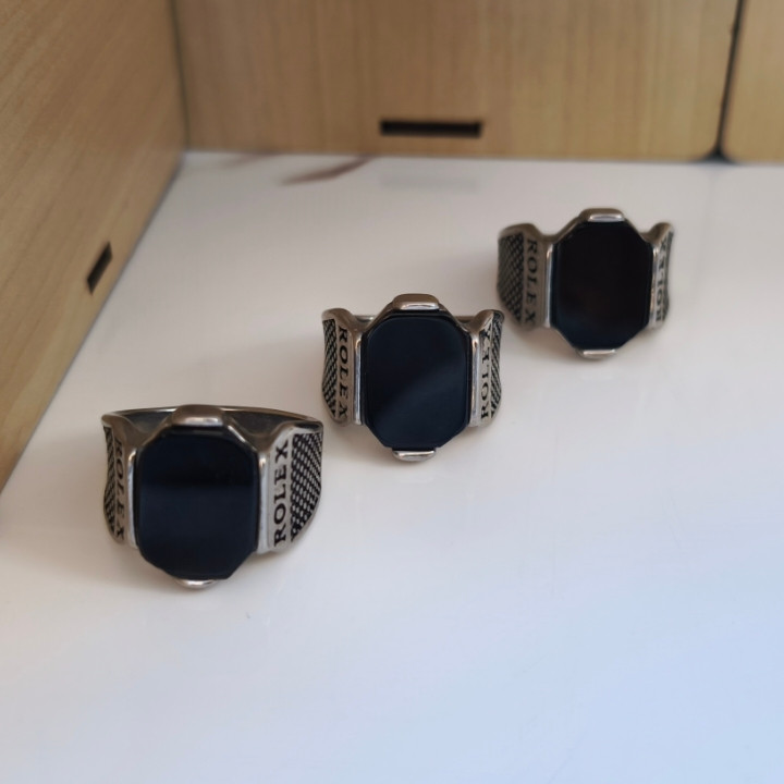 خرید انگشتر نگین دار مردانه رولکس استیل رنگ ثابت شیک ارزان مناسب کادو