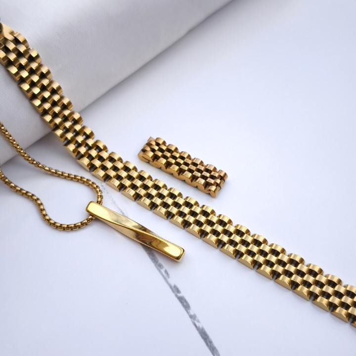 خرید ست گردنبند دستبند انگشتر مردانه رولکس طلایی رنگ ثابت قیمت مناسب