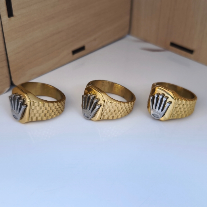 خرید انگشتر مردانه رولکس استیل طلایی نقره ای رنگ ثابت شیک ارزان مناسب کادو