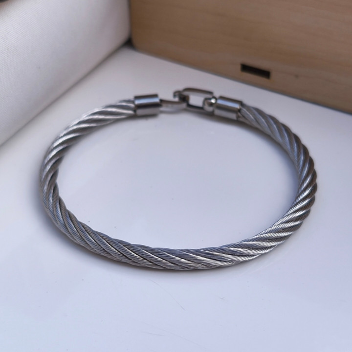 خرید بنگل نقره ای مردانه استیل طرح سیمی فری سایز رنگ ثابت شیک قیمت مناسب